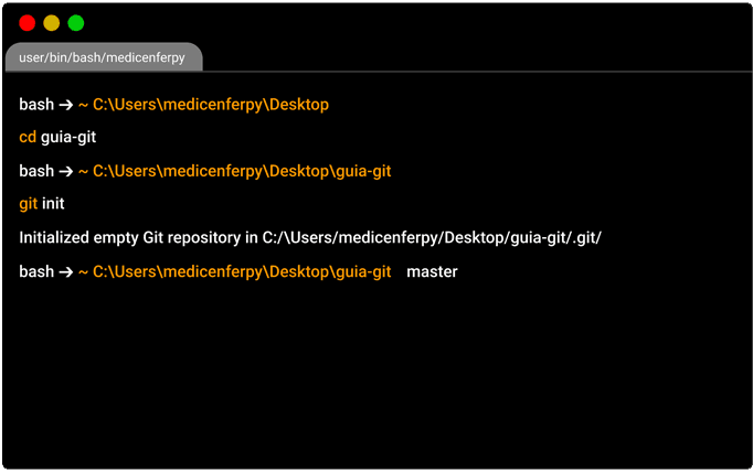 ventana de terminal con comandos de git